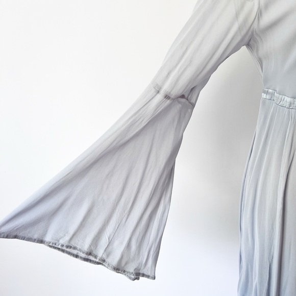 Anthropologie GHOST London Bell Sleeve Light Blue Gray Dress Button Back - Picture 5 of 9